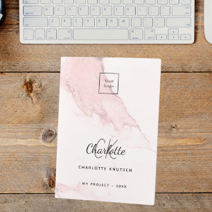 Blush pink marble name monogram logo business pocket folder
