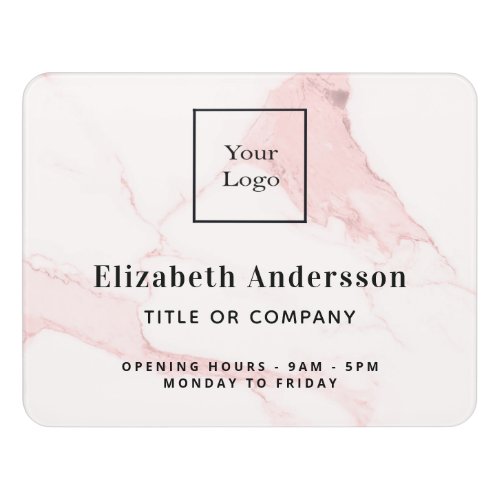 Blush pink marble name title elegant business logo door sign