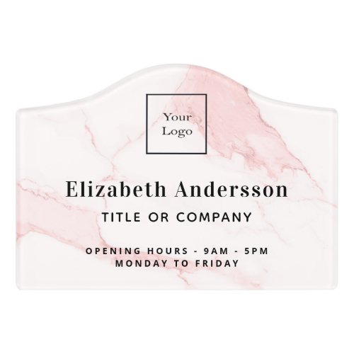Blush pink marble name title elegant business logo door sign