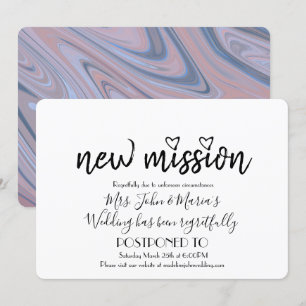 Blush Pink Marble New Mission Wedding Date Change Invitation