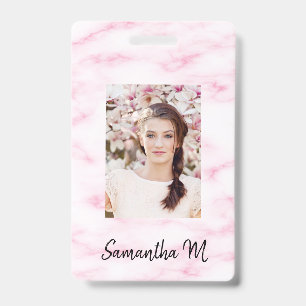 Blush pink marble photo name minimalist badge