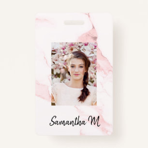 Blush pink marble photo name minimalist badge