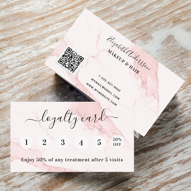 Blush pink marble qr code elegant loyalty card (Creator Uploaded)