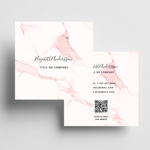 Blush pink marble QR code elegant Square Business Card