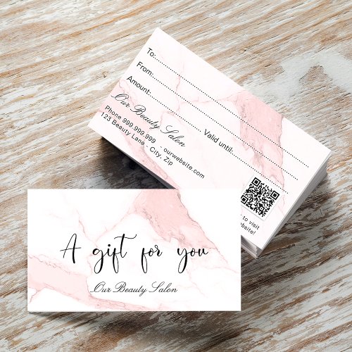 Blush pink marble qr code gift certificate