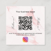 Blush pink marble qr code instagram follow us square business card (Back)