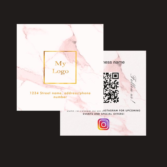 Blush pink marble qr code instagram follow us square business card