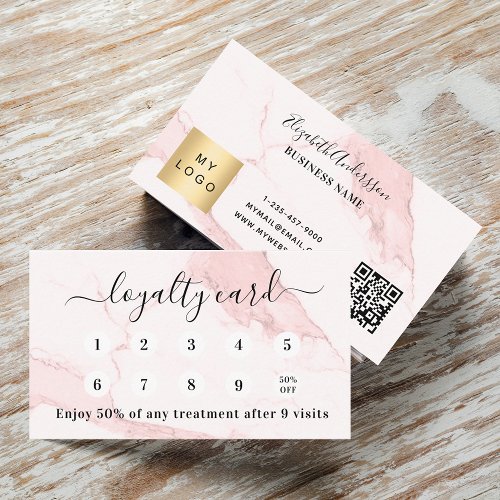 Blush pink marble qr code logo loyalty card