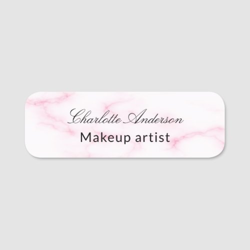 Blush pink marble script business empoyee  name tag