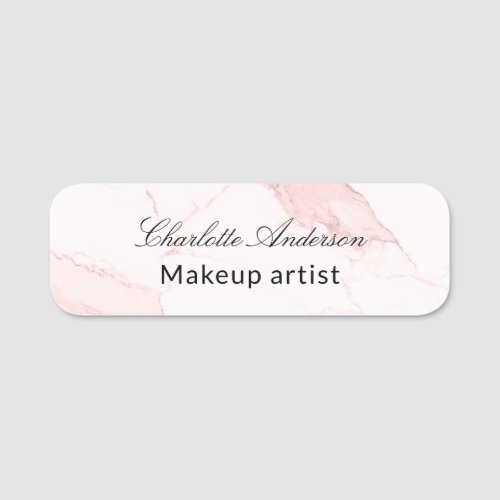 Blush pink marble script business empoyee  name tag