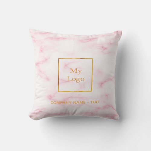 Blush pink marble stone gold business logo throw pillow