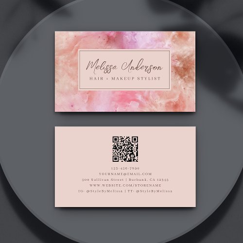 Blush Pink Marble Swirl QR Code Business Card