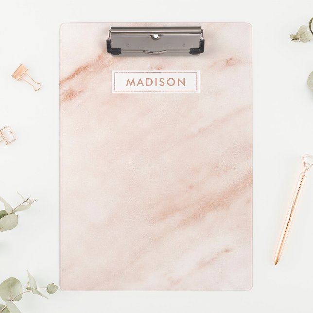 Blush Pink Marble Trendy Cute Personalized Name Clipboard (Creator Uploaded)