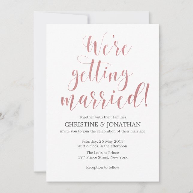 Blush pink marble watercolor wedding invitation (Front)