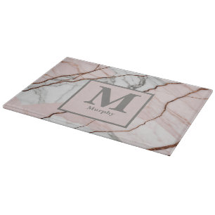 Blush Pink Marble with Copper Accents Monogram Cutting Board