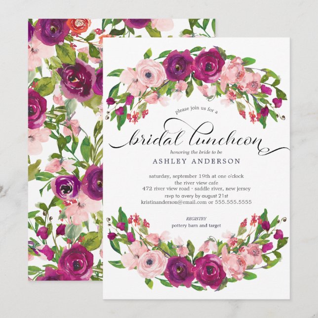 Blush Pink & Marsala Floral Bridal Luncheon Invitation (Front/Back)