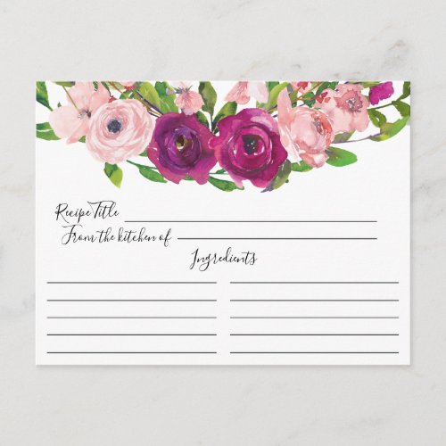 Blush Pink Marsala Floral Recipe Card