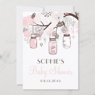 Blush Pink Mason Jars and Flowers Baby Shower Invitation