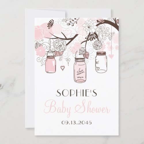 BlushPink Mason Jars Floral Baby Shower Invitation