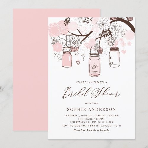 Blush Pink Mason Jars Bridal Shower Invitations