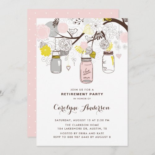 Blush Pink Mason Jars Floral Retirement Party Invitation