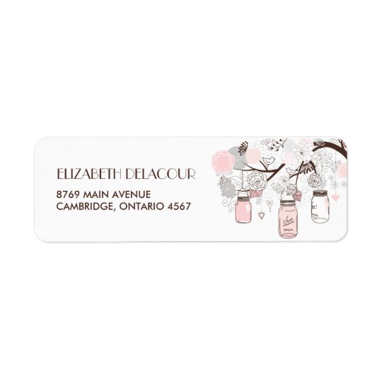 Blush Pink Mason Jars Floral Wedding Address Label