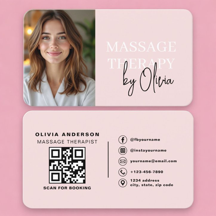 Blush Pink Massage Therapist QR Code Business Card