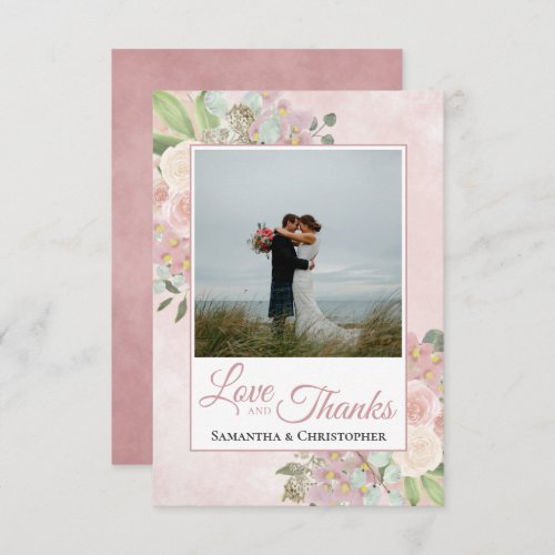 Blush Pink  Mauve Floral Love  Thanks Wedding Thank You Card