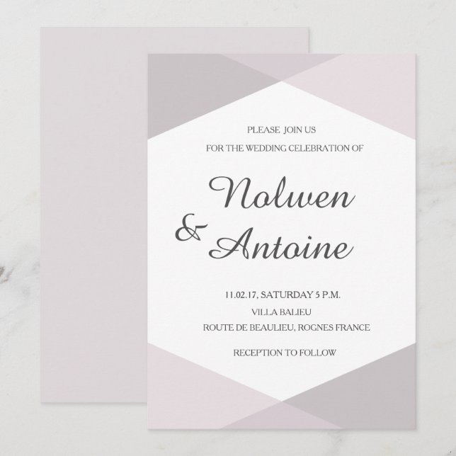 Blush pink mauve geometric elegant modern wedding invitation (Front/Back)