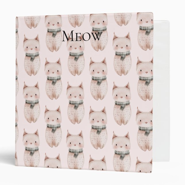Blush Pink Meow Cat  3 Ring Binder (Front/Inside)