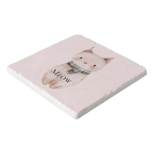 Blush Pink Meow Cat  Trivet (Corner)