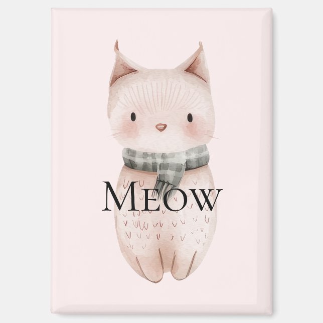 Blush Pink Meow Christmas Cat Deer Snowman Magnet (Front)