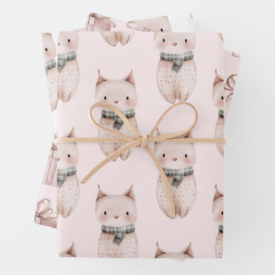 Blush Pink Meow Christmas Cat Gift Wrapping Paper Sheets