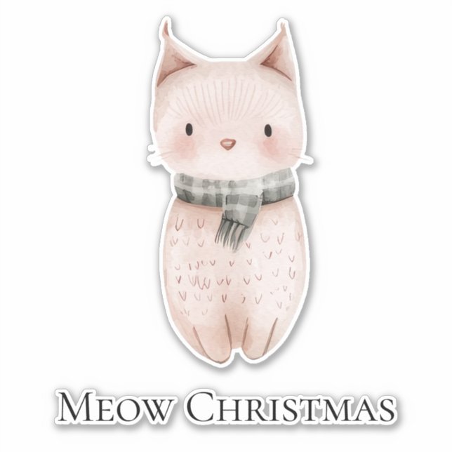 Blush Pink Meow Christmas Cat Sticker (Front)