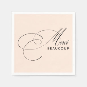 Blush Pink Merci Beaucoup Calligraphy Thank You Napkins