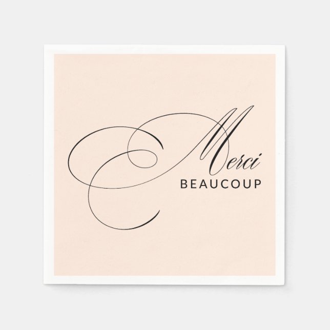 Blush Pink Merci Beaucoup Calligraphy Thank You Napkins (Front)