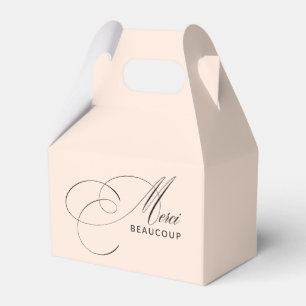 Blush Pink Merci Beaucoup Elegant Calligraphy Favor Boxes