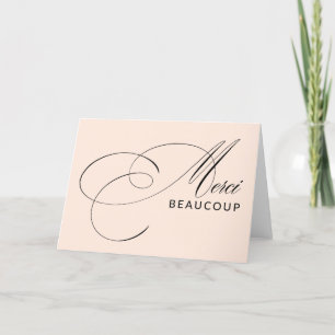 Blush Pink Merci Beaucoup Elegant Calligraphy Letterpress Thank You Card