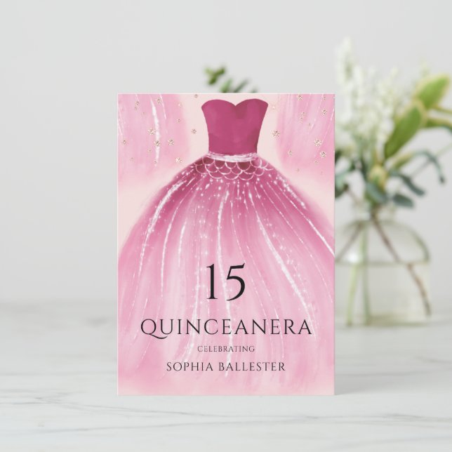 Blush Pink Mermaid Dress 15th Quinceanera Party Invitation (Standing Front)
