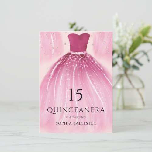 Blush Pink Mermaid Dress 15th Quinceanera Party Invitation