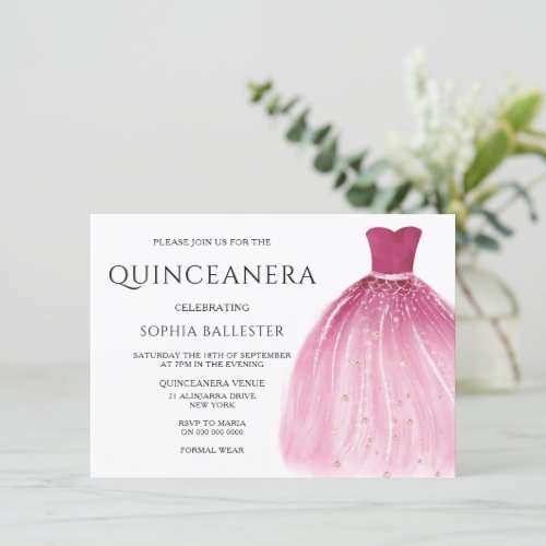 Blush Pink Mermaid Gown Dress Quinceanera Invitation