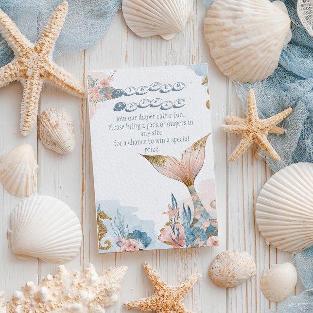 Blush Pink Mermaid Tail Baby Shower Diaper Ruffle Enclosure Card (Creator Uploaded)