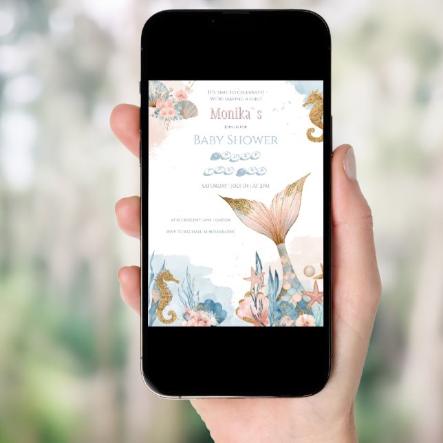 Blush Pink Mermaid Tail Baby Shower Invitation (Front Digital)