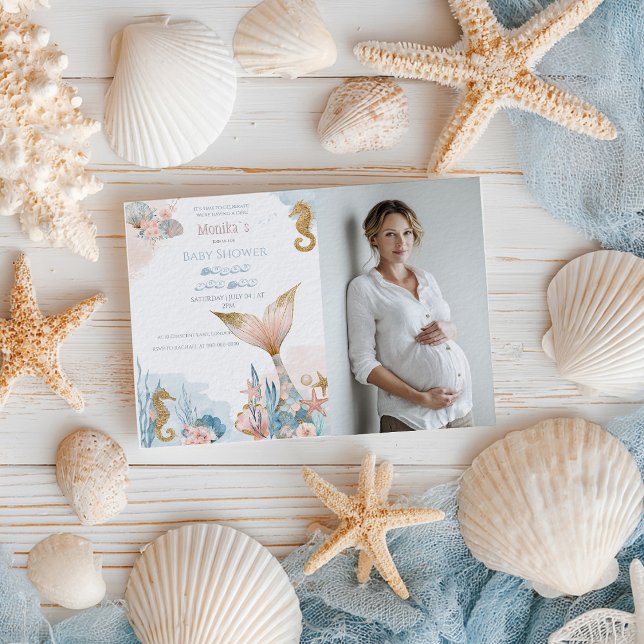 Blush Pink Mermaid Tail Baby Shower Invitation (Creator Uploaded)