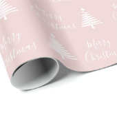 Blush Pink Merry Christmas White Christmas Tree Wrapping Paper (Roll Corner)