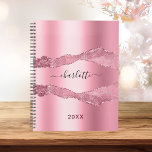 Blush pink metal agate marble name 2024 planner<br><div class="desc">Blush pink metal and agate,  marble stone print as background.  Personalize and add your name. The name is written with a modern hand lettered style script.</div>