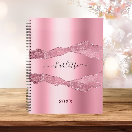 Blush pink metal agate marble name 2024 planner