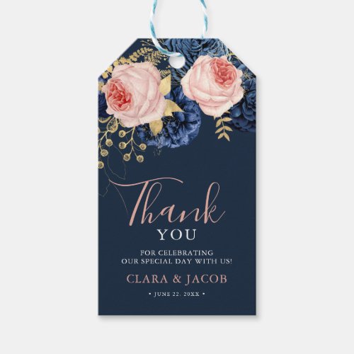 Blush Pink  Midnight Navy Florals Thank You Favor Gift Tags