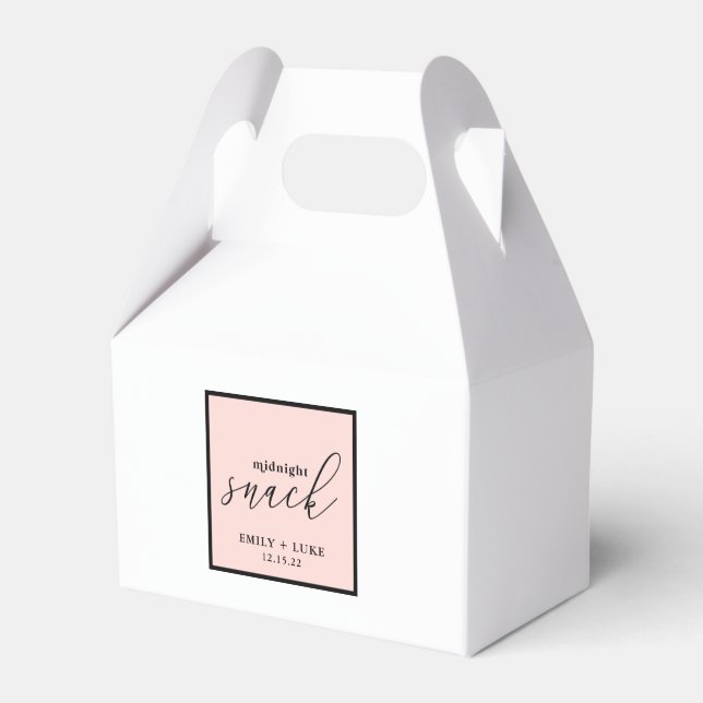 Blush Pink Midnight Snack Custom Wedding Gable Favor Boxes (Front Side)