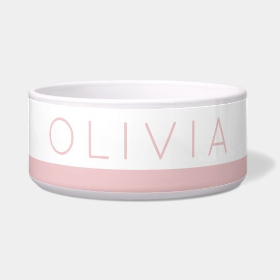 Blush Pink Minimal Colorful Personalized Dog Name Bowl